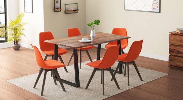 Aquila Live Edge Solid Wood Dining Table With Pashe Chairs